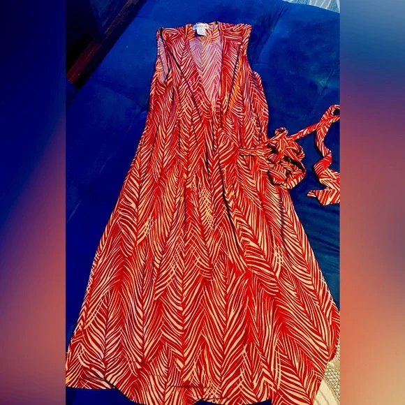 Jones New York Dresses Wrap Around Red And Tan Dress By Jones